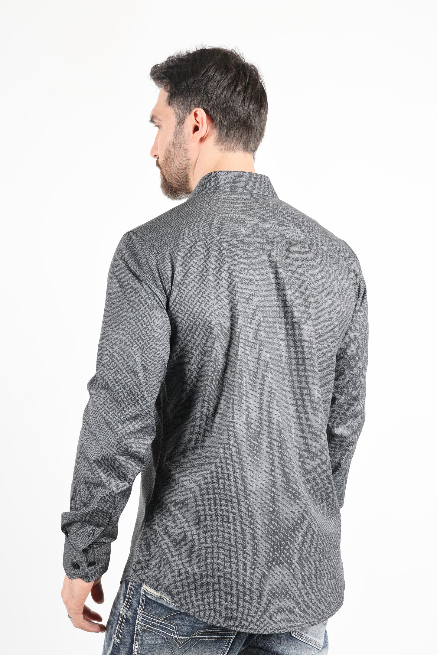 Mens Modern Fit Stretch Foiled Black Long Sleeve Shirt