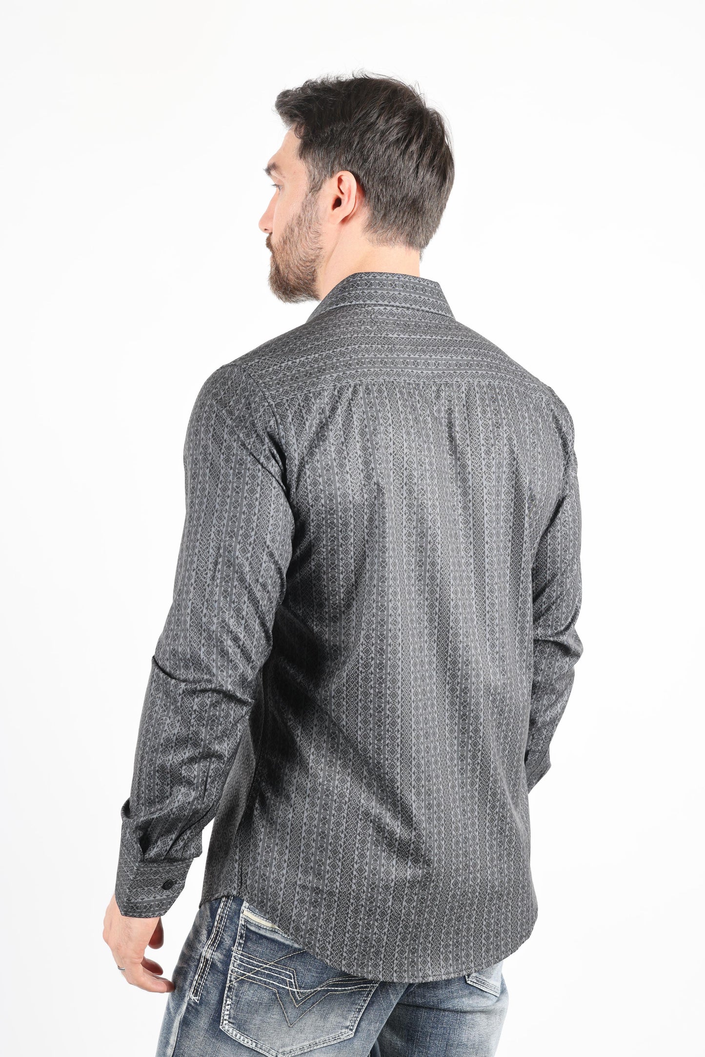 Mens Modern Fit Stretch Foiled Black Long Sleeve Shirt