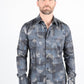 Mens Modern Fit Stretch Foiled Black Long Sleeve Shirt