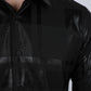 Mens Modern Fit Stretch Foiled Black Long Sleeve Shirt