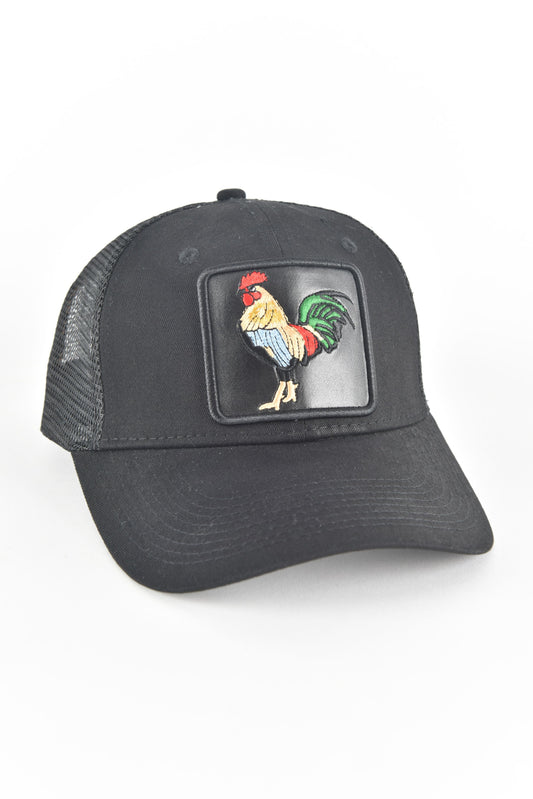 Mens Rooster Logo Baseball Cap - Black