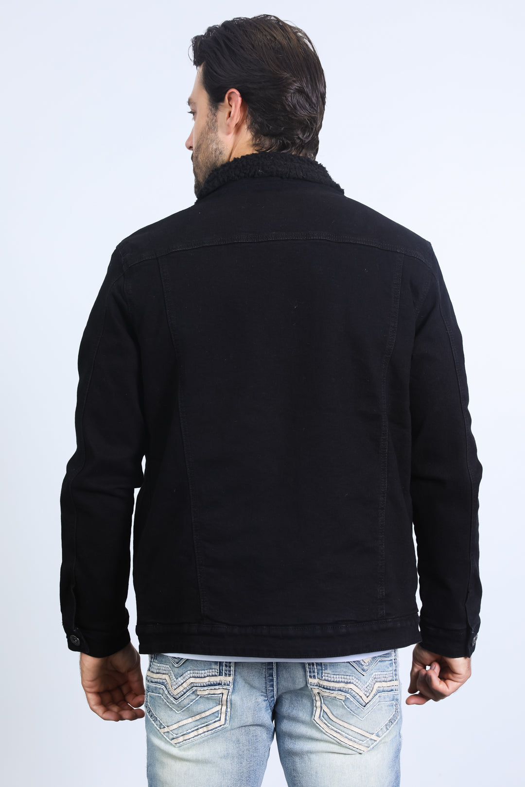 Mens Sherpa Lined Denim Jacket - Black