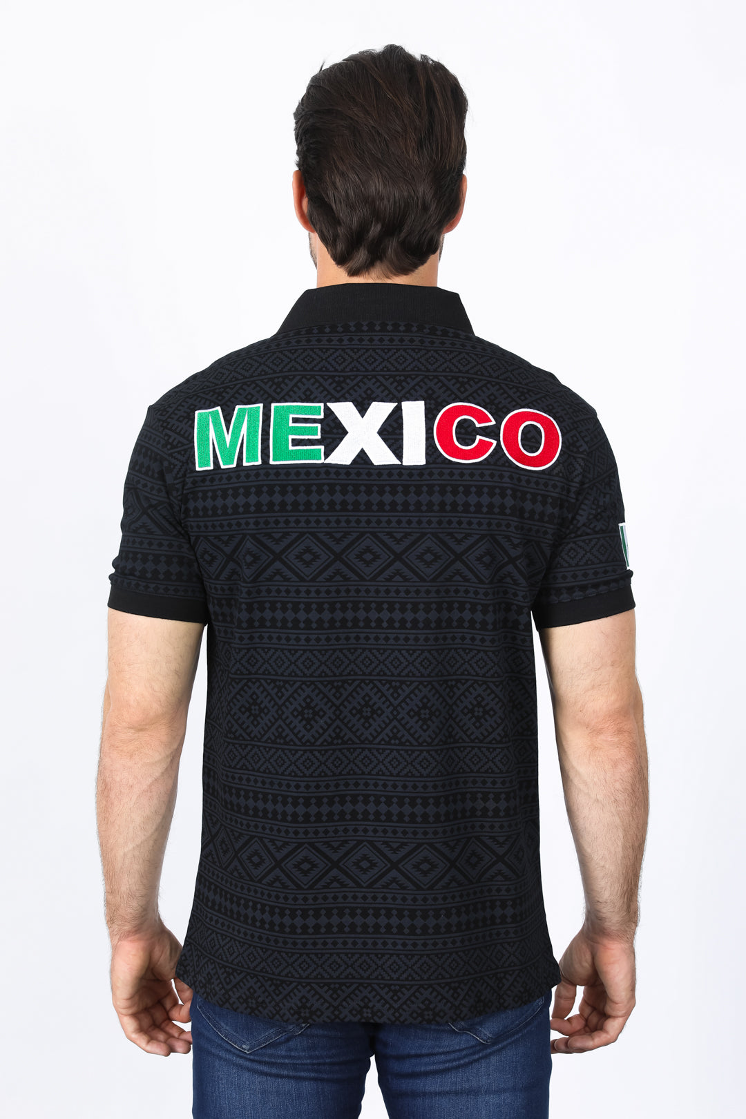 Mens Modern Fit Stretch MEXICO Cotton Polo with Aztec Print