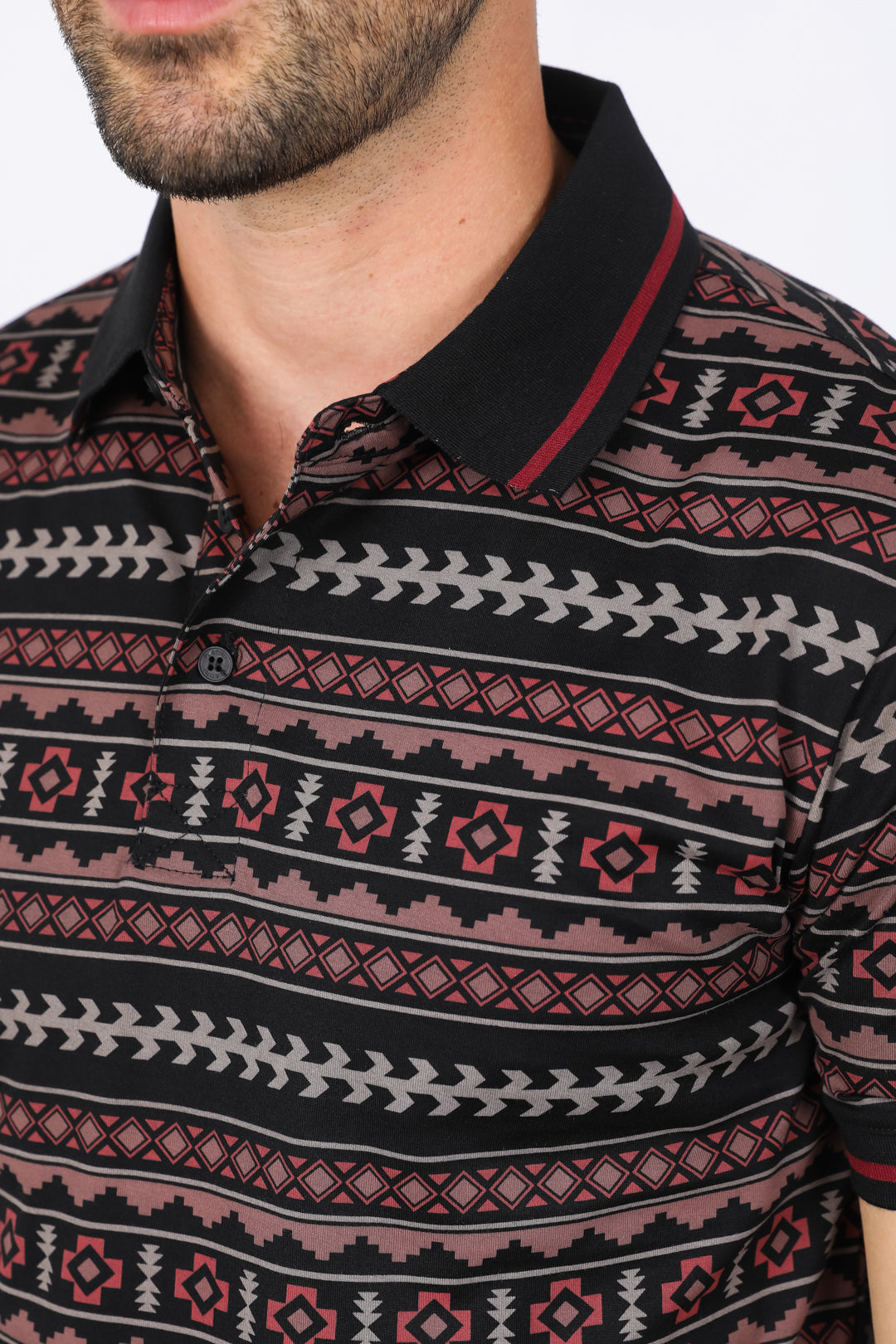 Mens Modern Fit Stretch Cotton Polo with Aztec Print