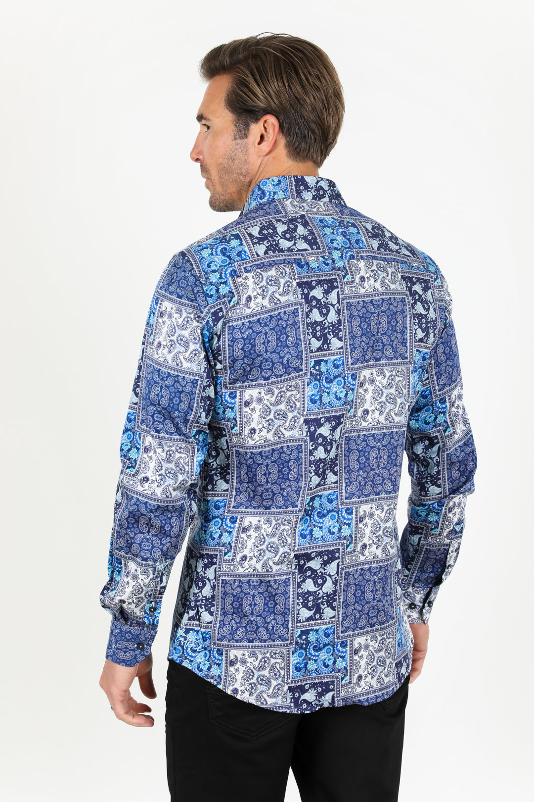 Satin Cotton/Spandex Long Sleeve Shirt - Blue