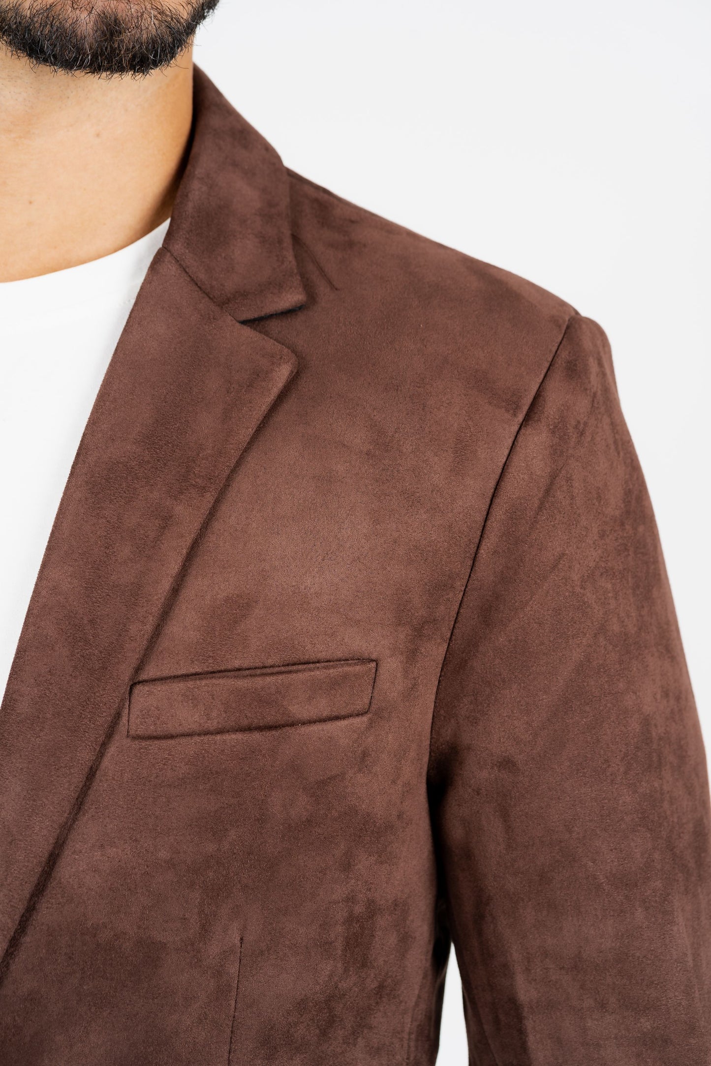 Men's Double Button Brown Faux-Suede Blazer