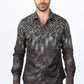 Mens Modern Fit Panoramic Foil Print Shirt - Brown