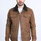 Mens Sherpa Lined Faux Suede Jacket - Brown