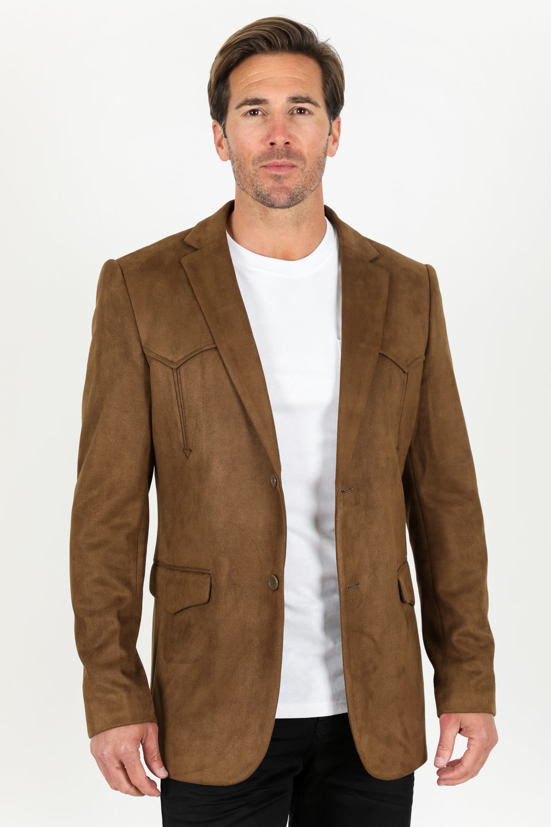 Men's Double Button Faux-Suede Blazer - Brown