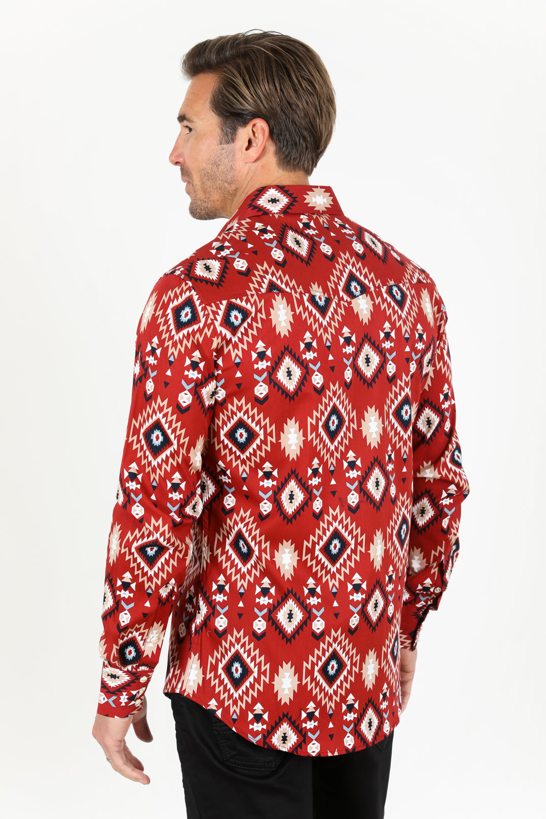 Cotton Aztec Print Dress Shirt - Burgundy