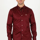 Men’s Single Pocket Logo Modern Fit Stretch Dress Shirt - Burgundy