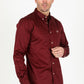 Men’s Single Pocket Logo Modern Fit Stretch Dress Shirt - Burgundy