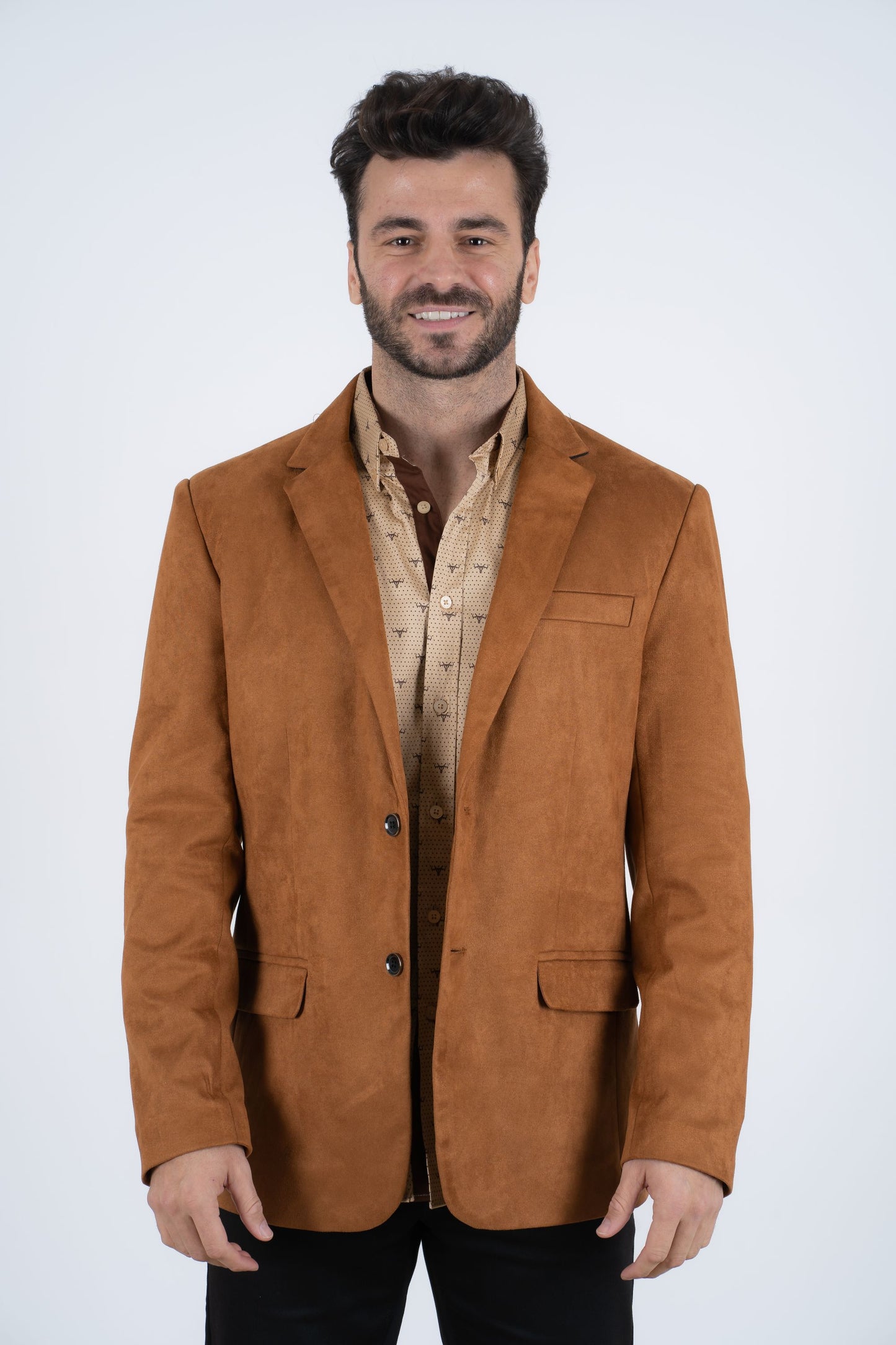 Men's Double Button Camel Faux-Suede Blazer