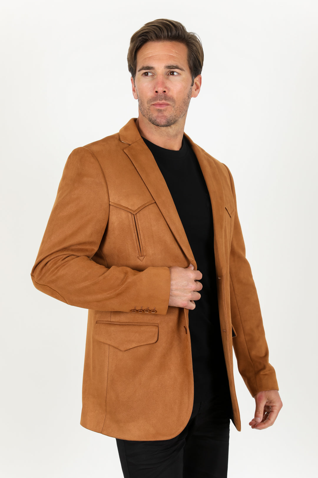 Men's Double Button Faux-Suede Blazer