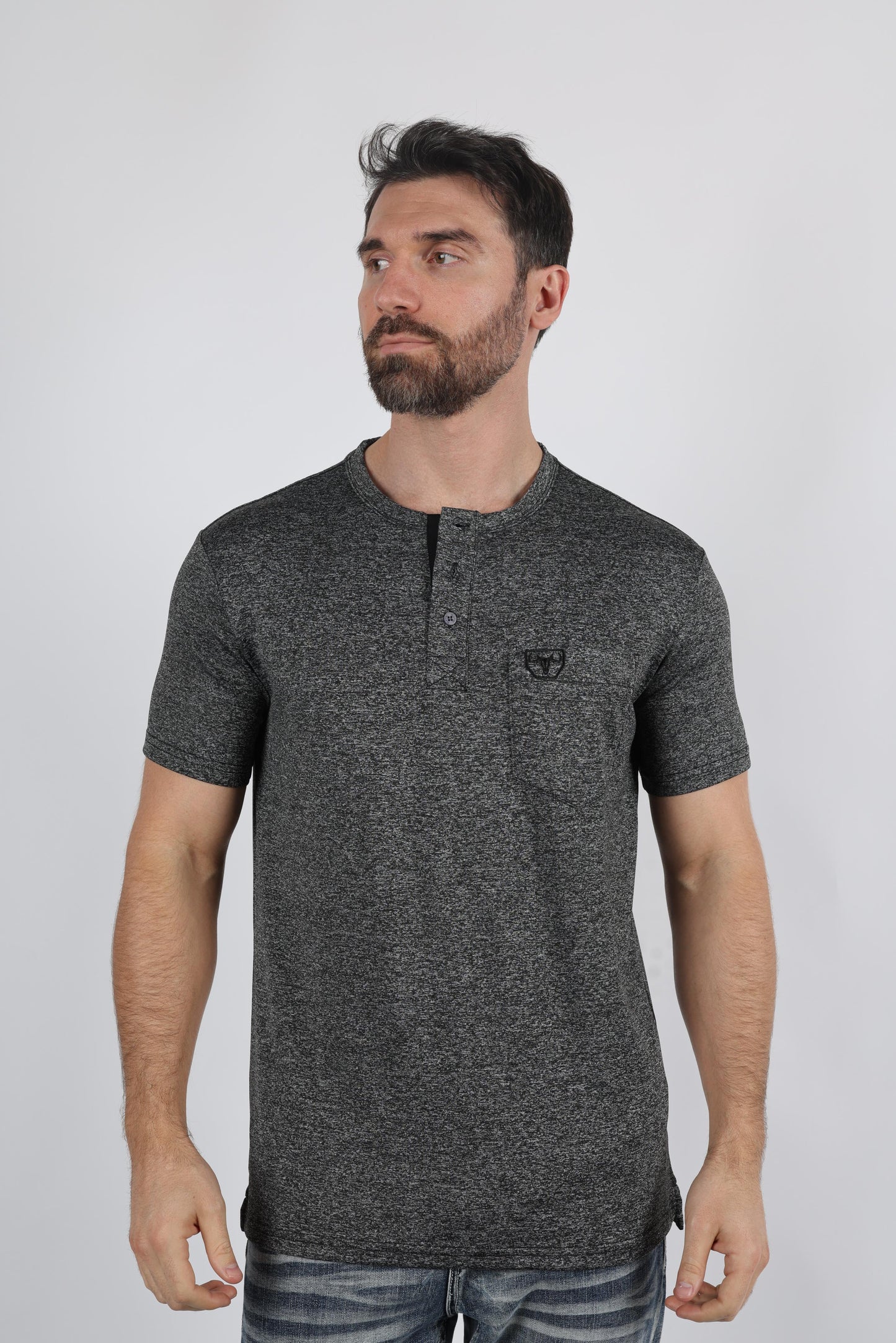 Mens Modern Fit Stretch Henley T-Shirt with Logo