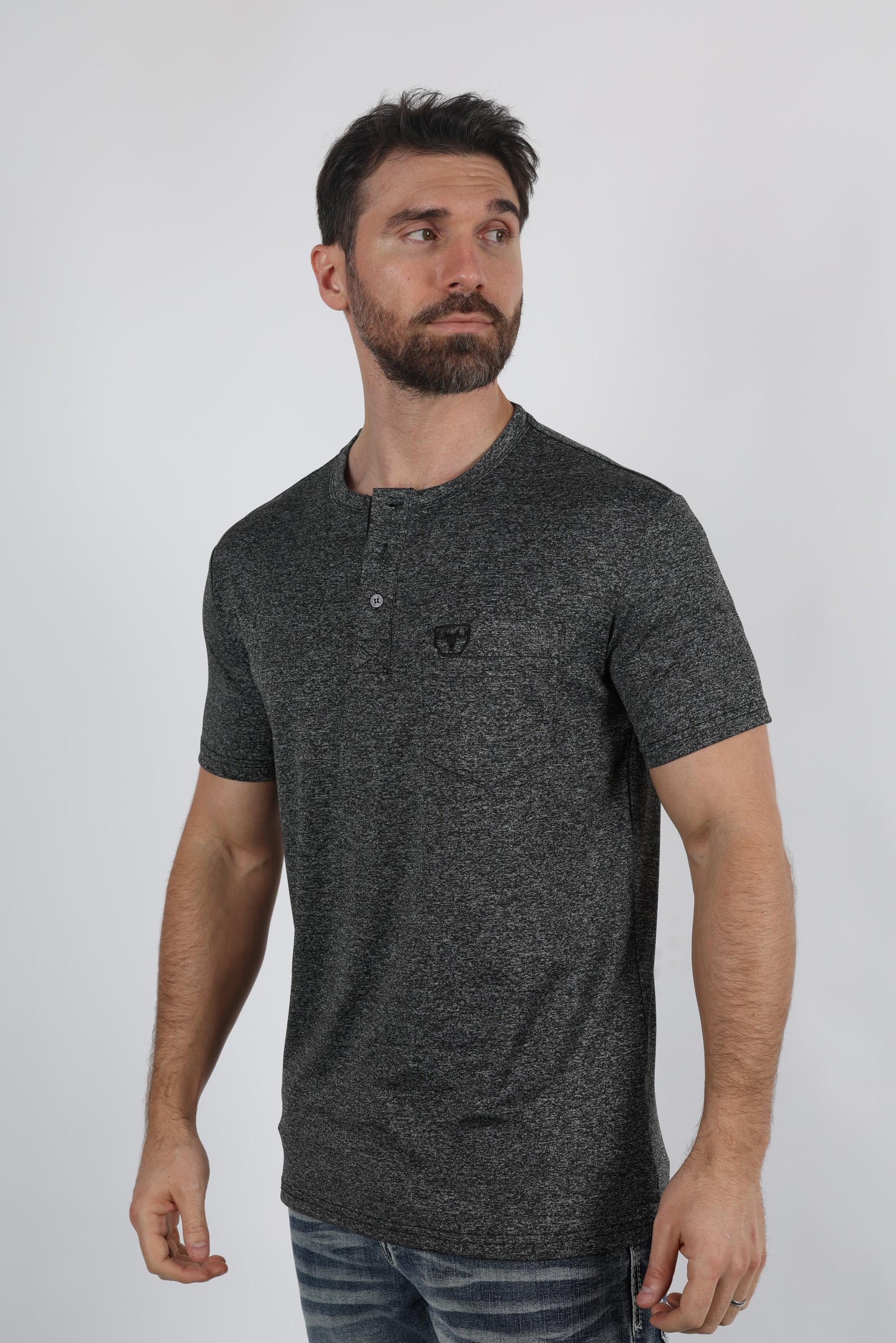 Mens Modern Fit Stretch Henley T-Shirt with Logo