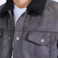 Mens Sherpa Lined Faux Suede Jacket - Charcoal