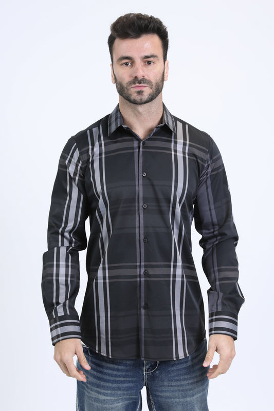 Mens Checkered Long Sleeve Black/Grey Shirt