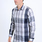 Mens Checkered Long Sleeve Grey Shirt