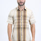 Mens Checkered Short Sleeve Beige Shirt