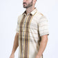 Mens Checkered Short Sleeve Beige Shirt