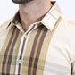 Mens Checkered Short Sleeve Beige Shirt