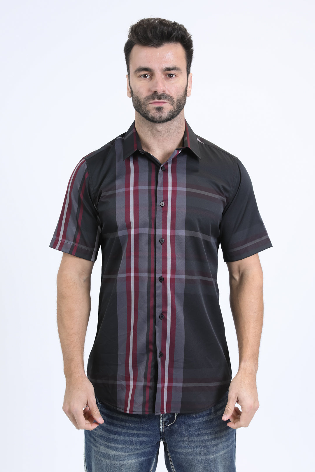 Mens Checkered Short Sleeve Black Shirt