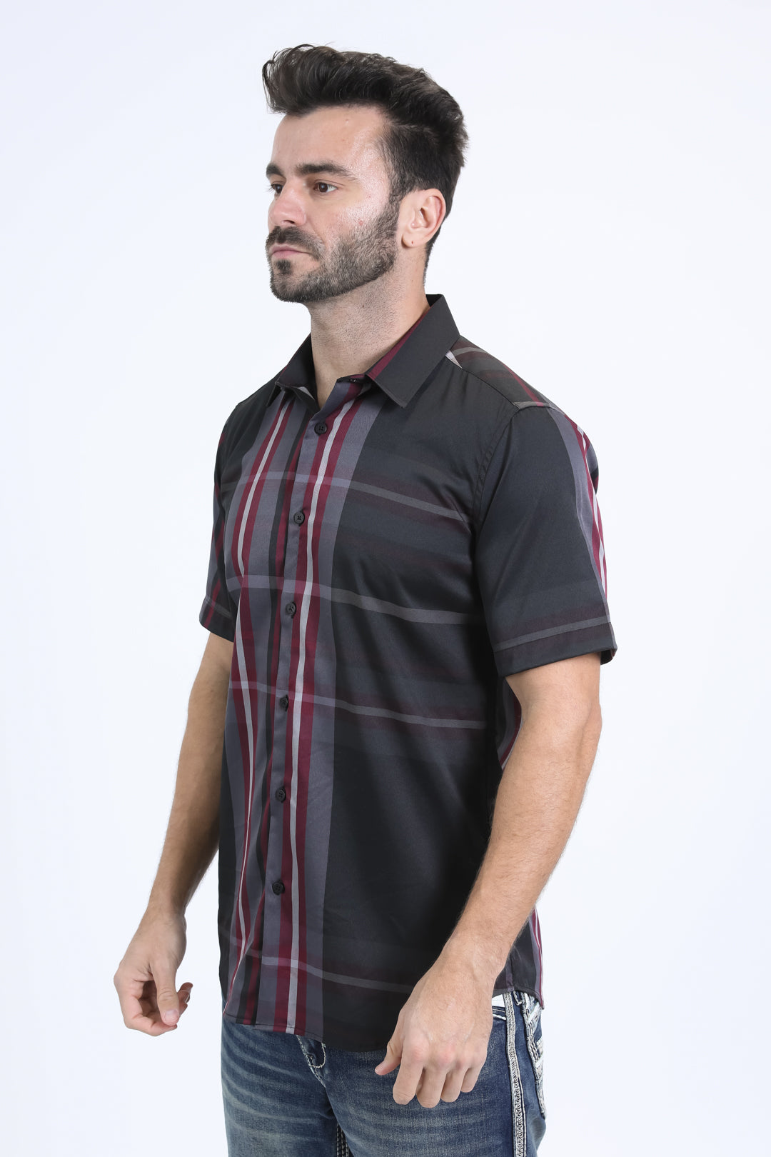 Mens Checkered Short Sleeve Black Shirt