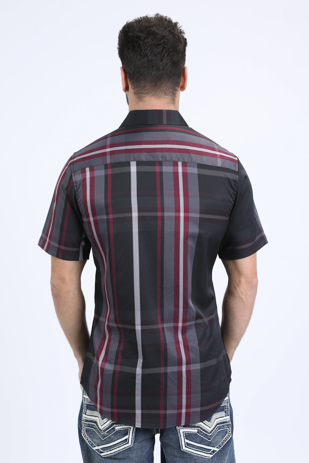 Mens Checkered Short Sleeve Black Shirt