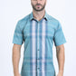 Mens Checkered Short Sleeve Blue Shirt