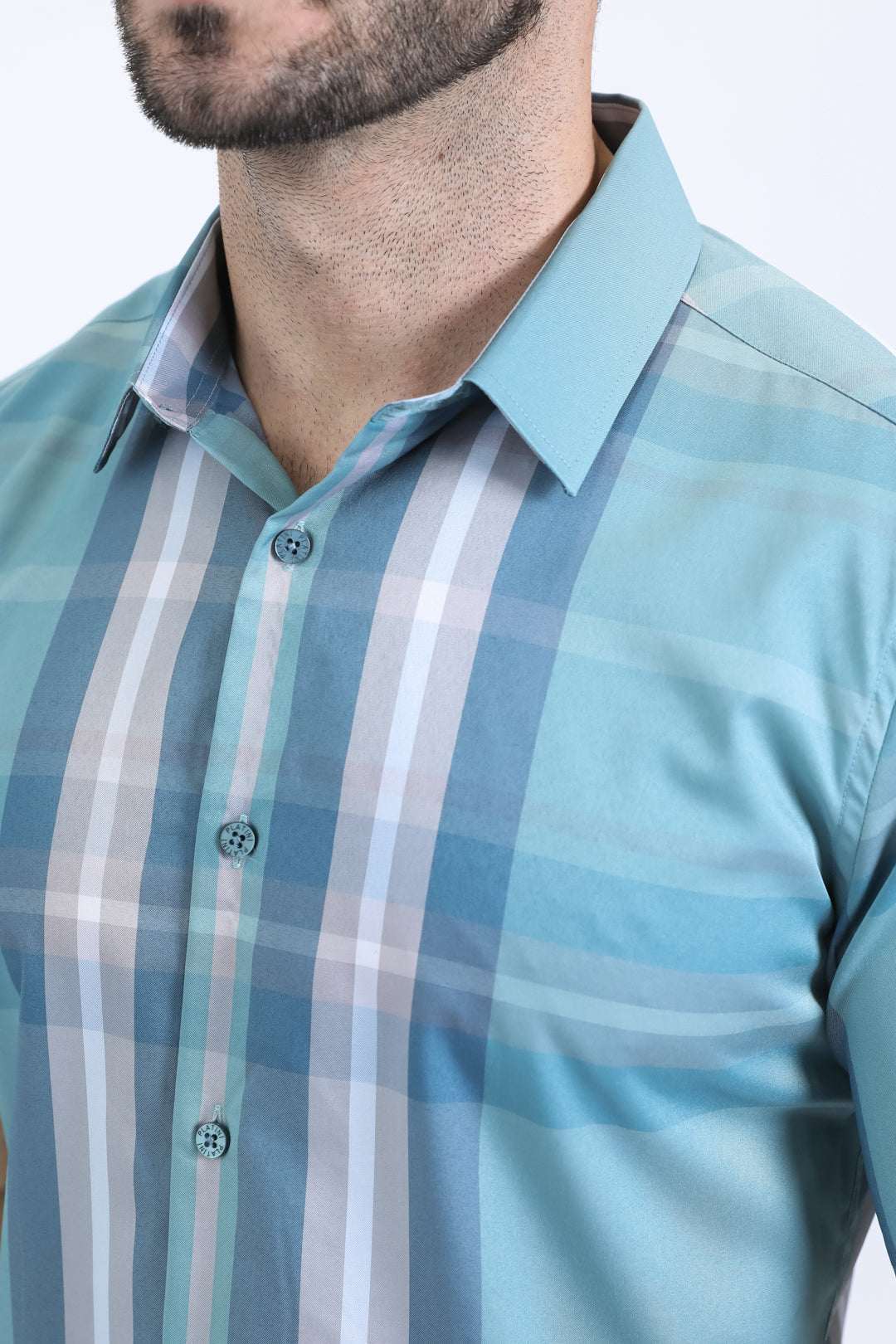 Mens Checkered Short Sleeve Blue Shirt