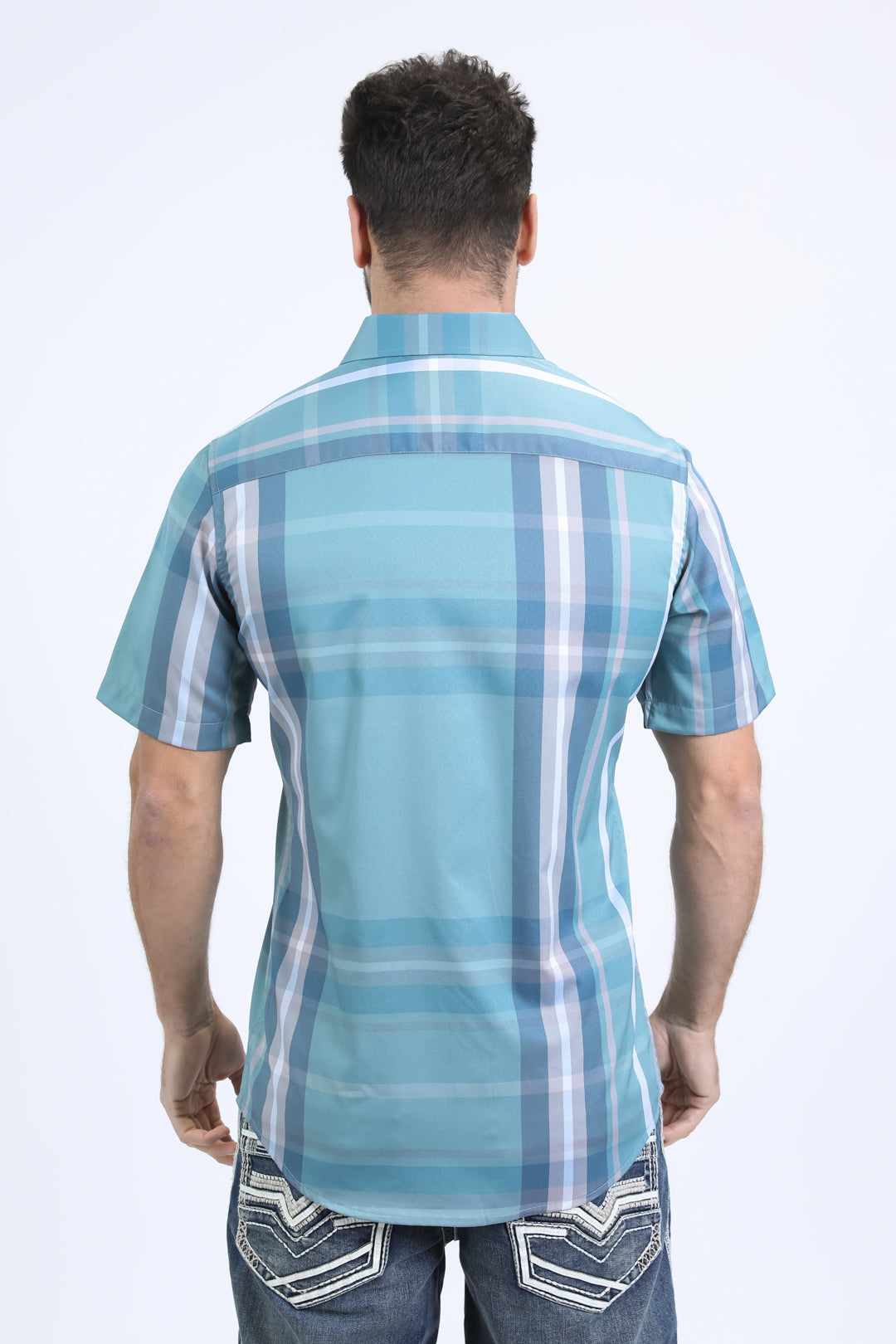 Mens Checkered Short Sleeve Blue Shirt