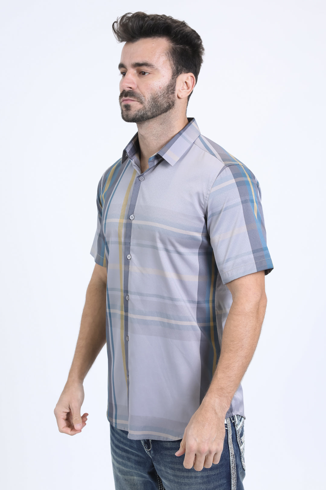 Mens Checkered Short Sleeve Lt. Grey Shirt