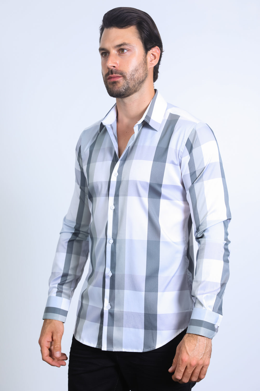 Mens Checkered White Long Sleeve Shirts