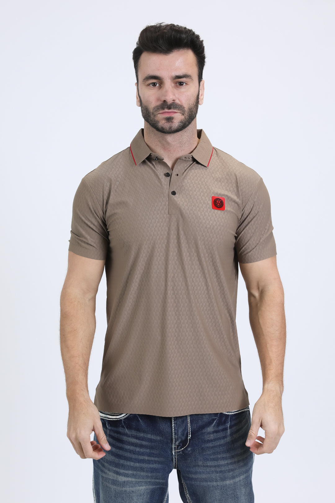 Men's Cotton Modern Fit Stretch Beige Polo