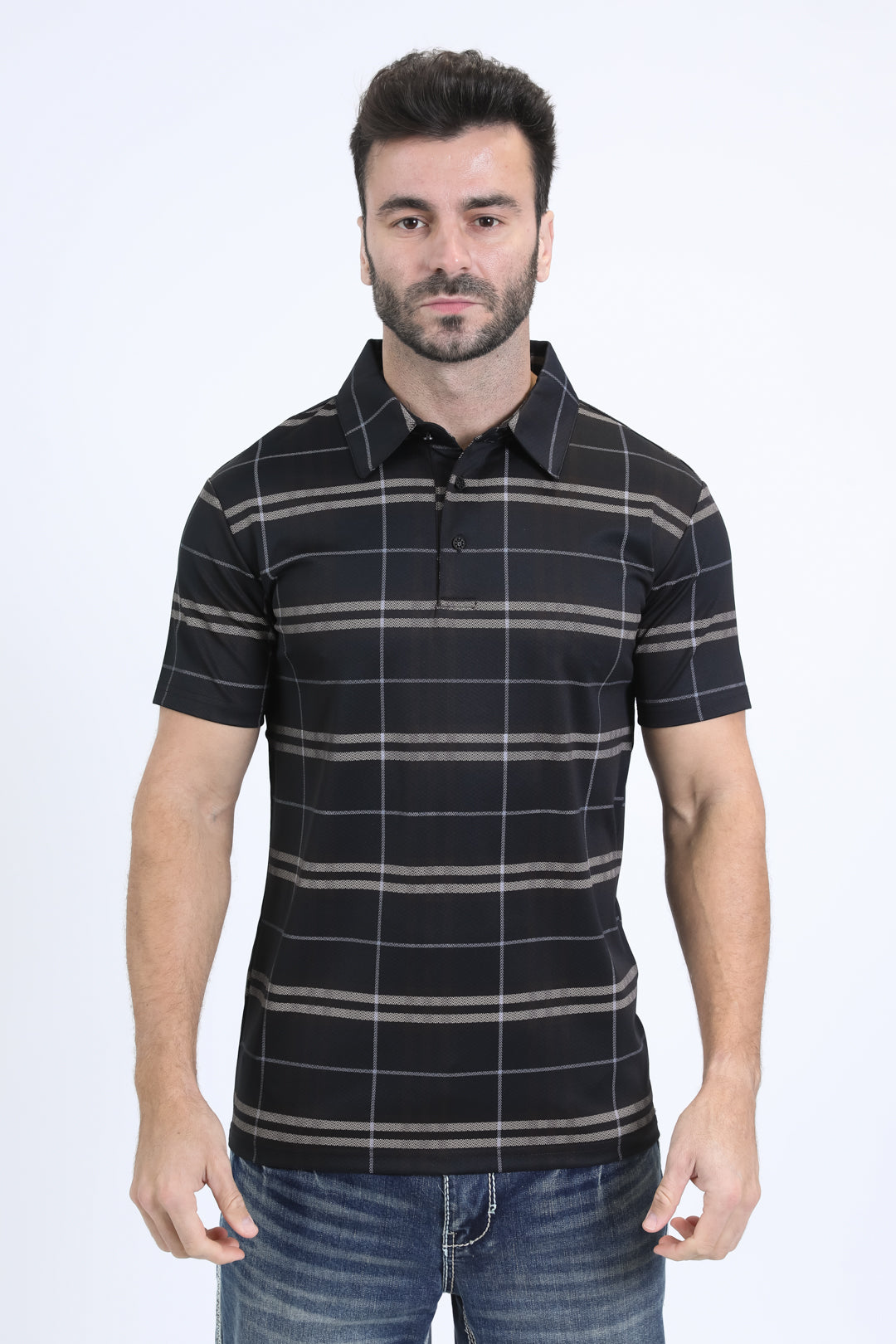 Men's Cotton Modern Fit Stretch Black Polo