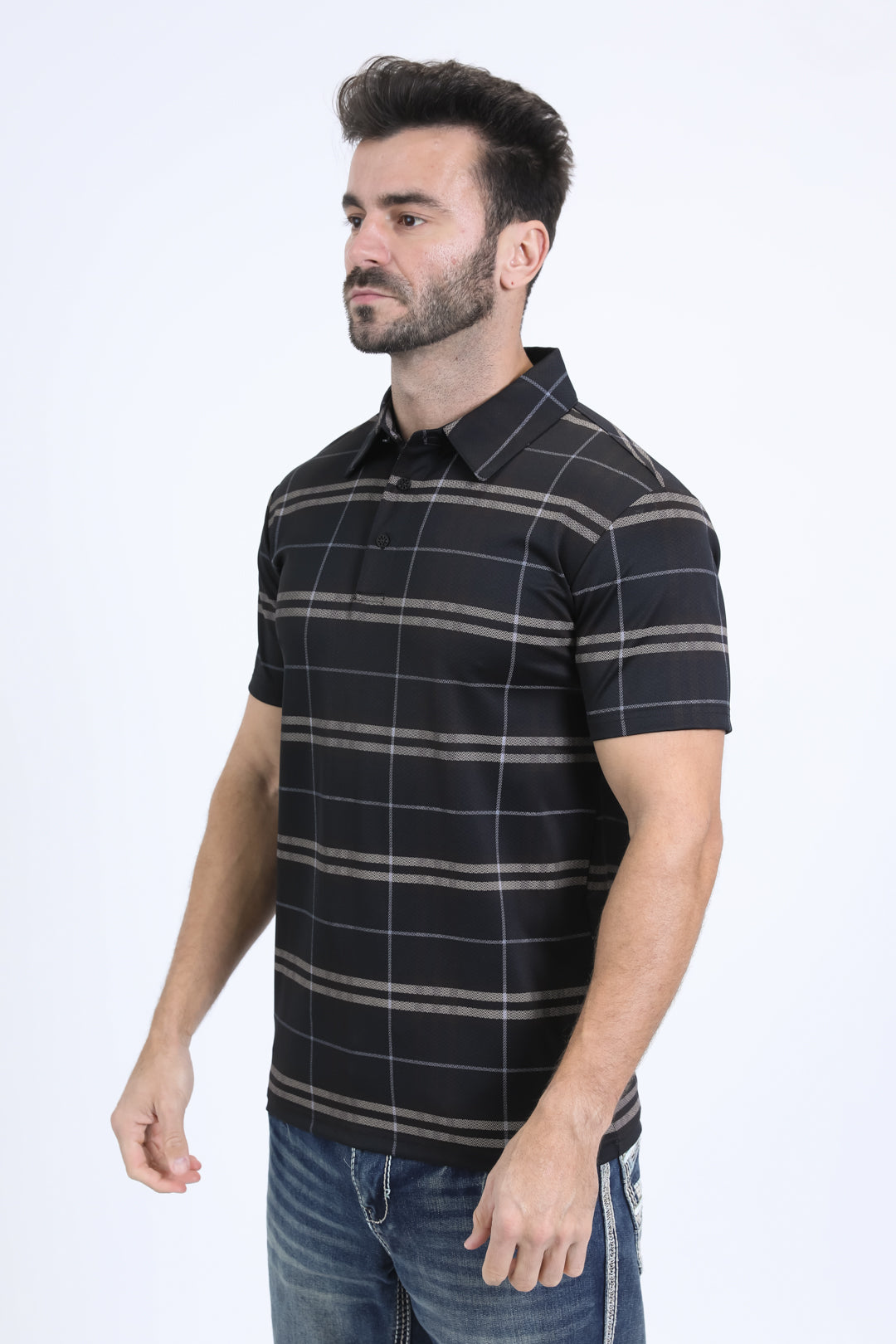 Men's Cotton Modern Fit Stretch Black Polo