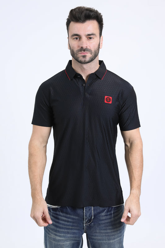 Men's Cotton Modern Fit Stretch Black Polo