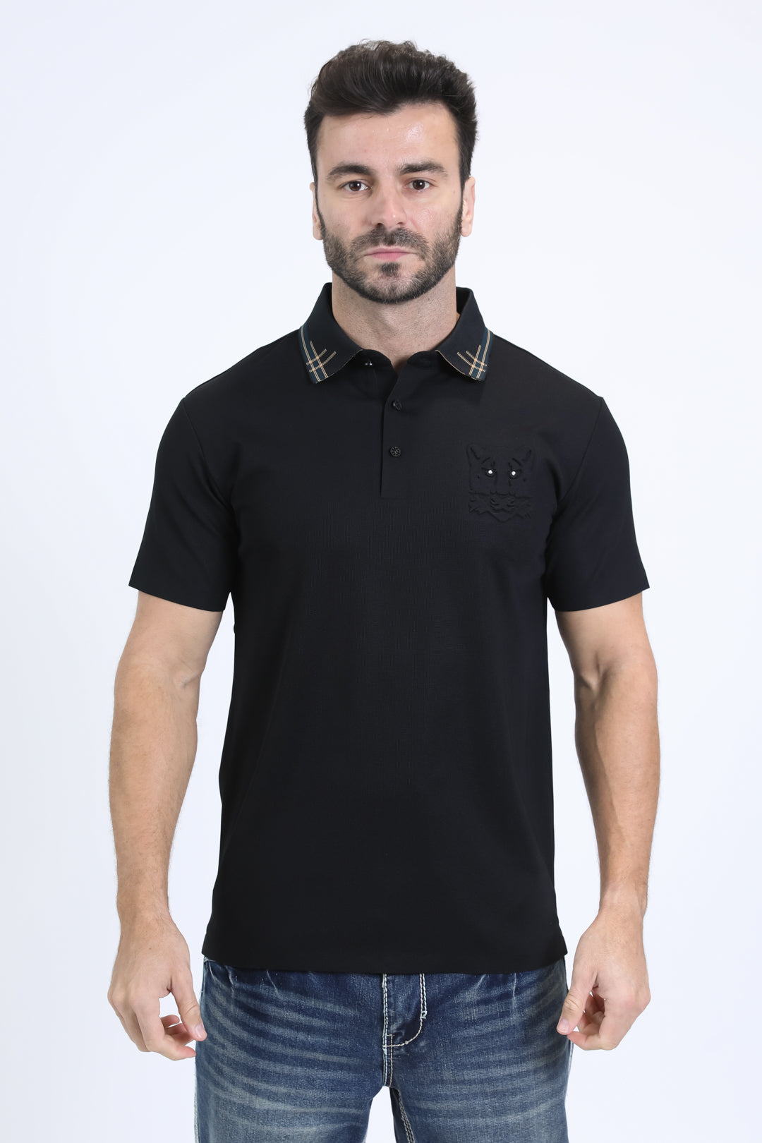 Men's Cotton Modern Fit Stretch Black Polo