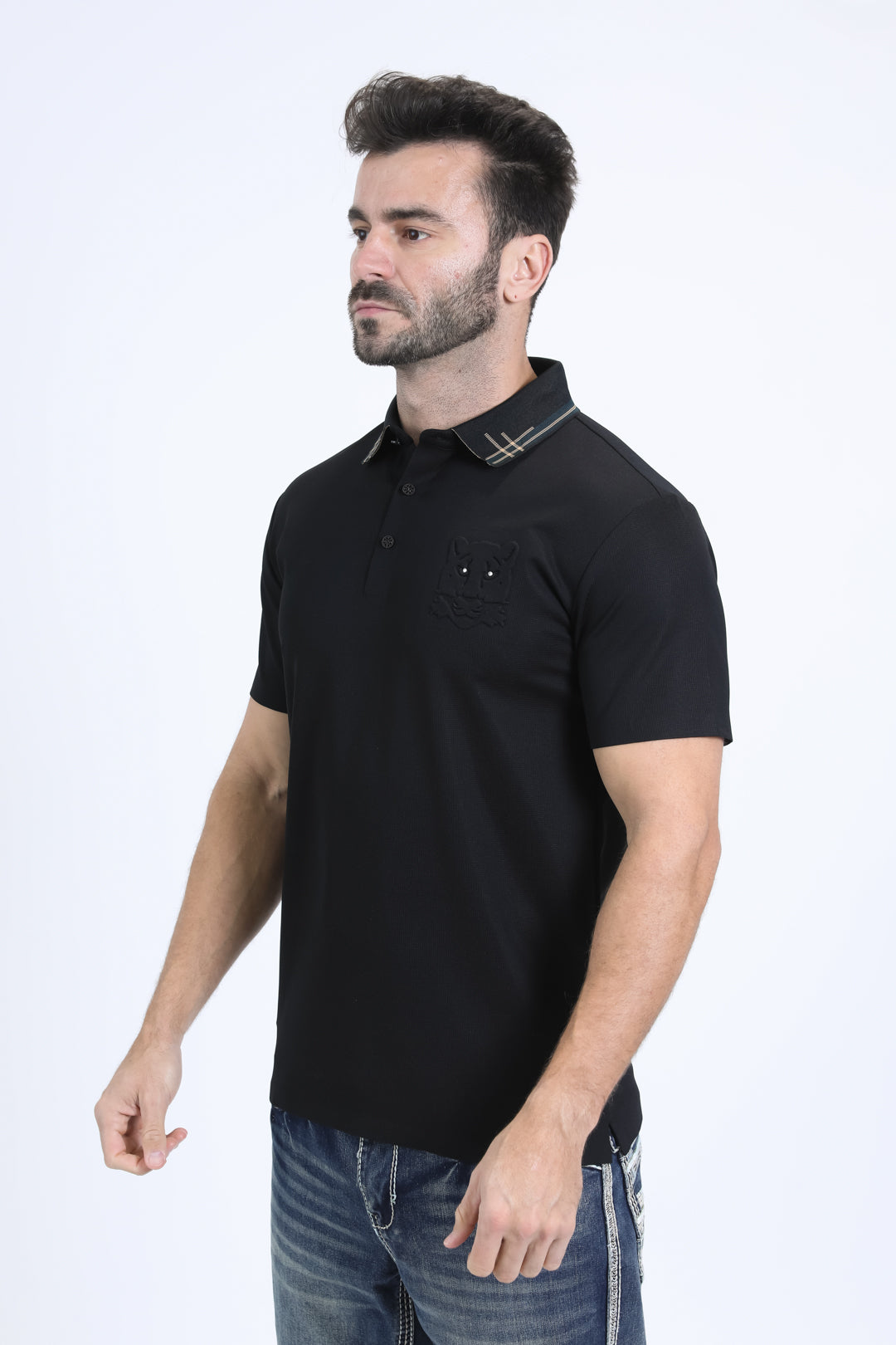 Men's Cotton Modern Fit Stretch Black Polo