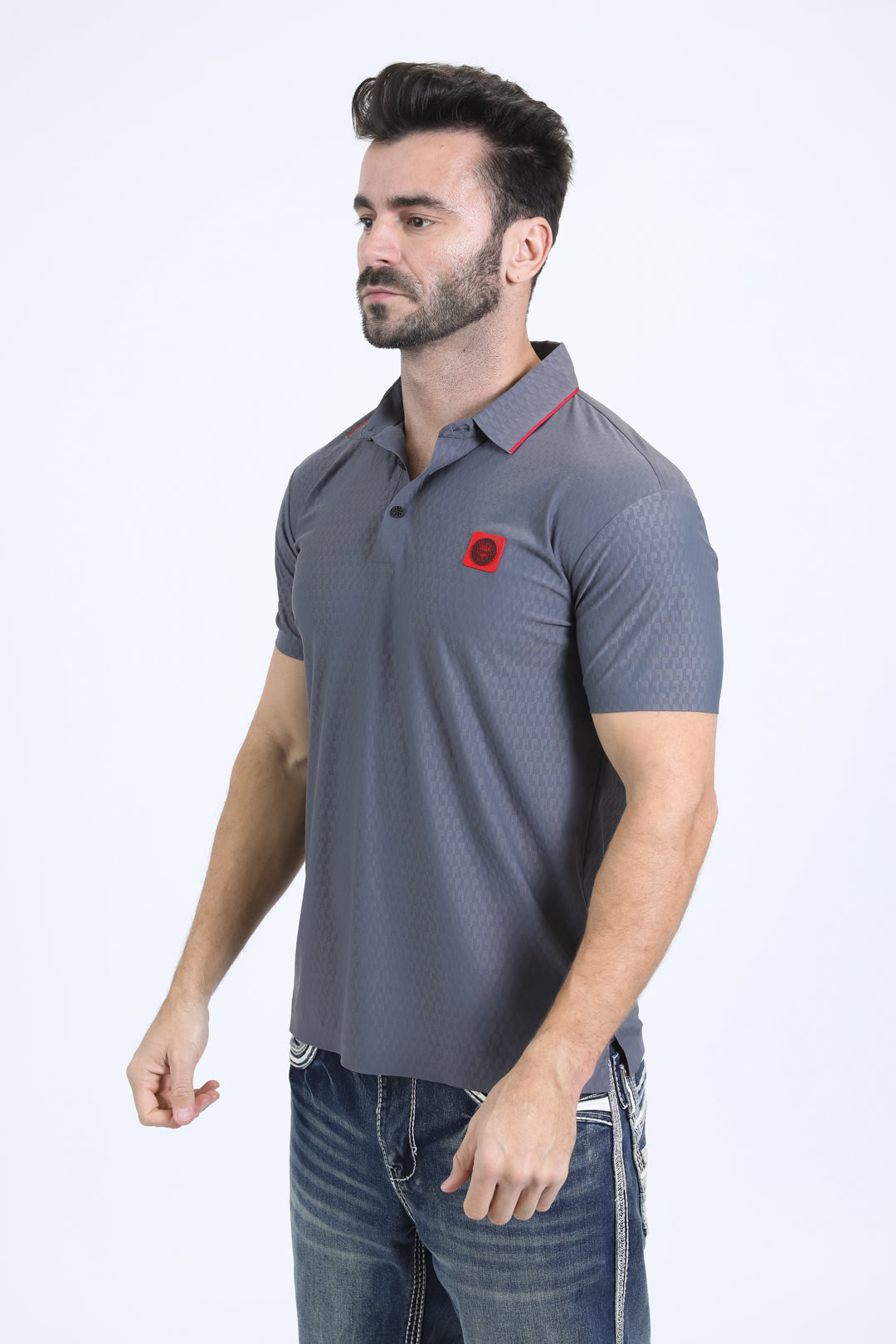 Men's Cotton Modern Fit Stretch Grey Polo