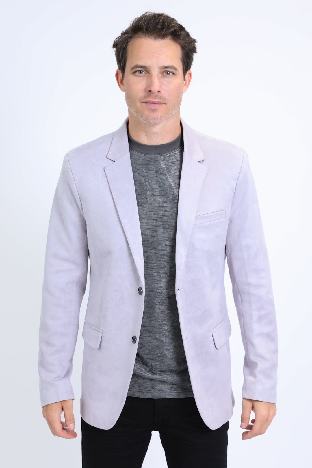 Men's Double Button Faux-Suede Light-Grey Blazer