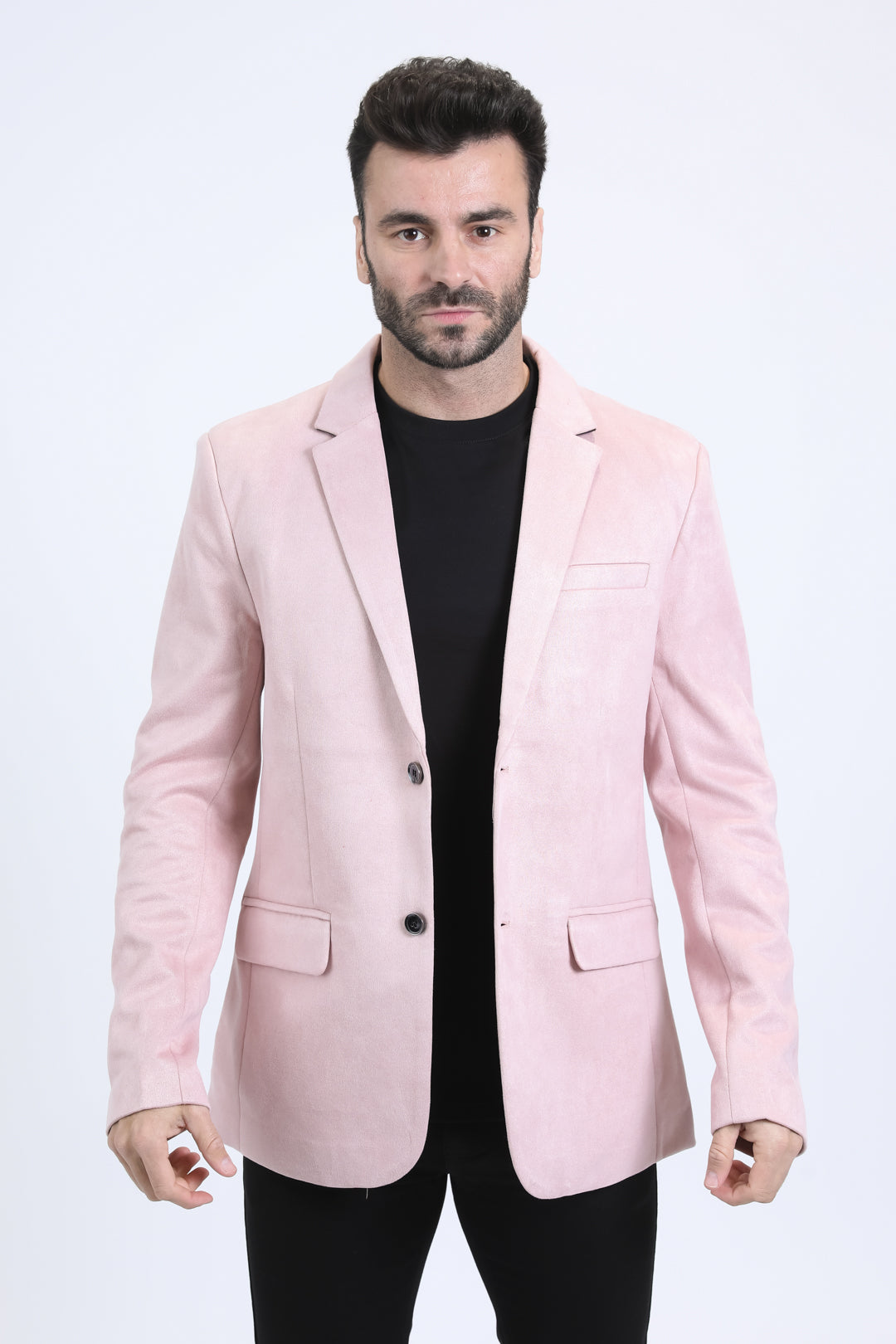 Men's Double Button Pink Faux-Suede Blazer