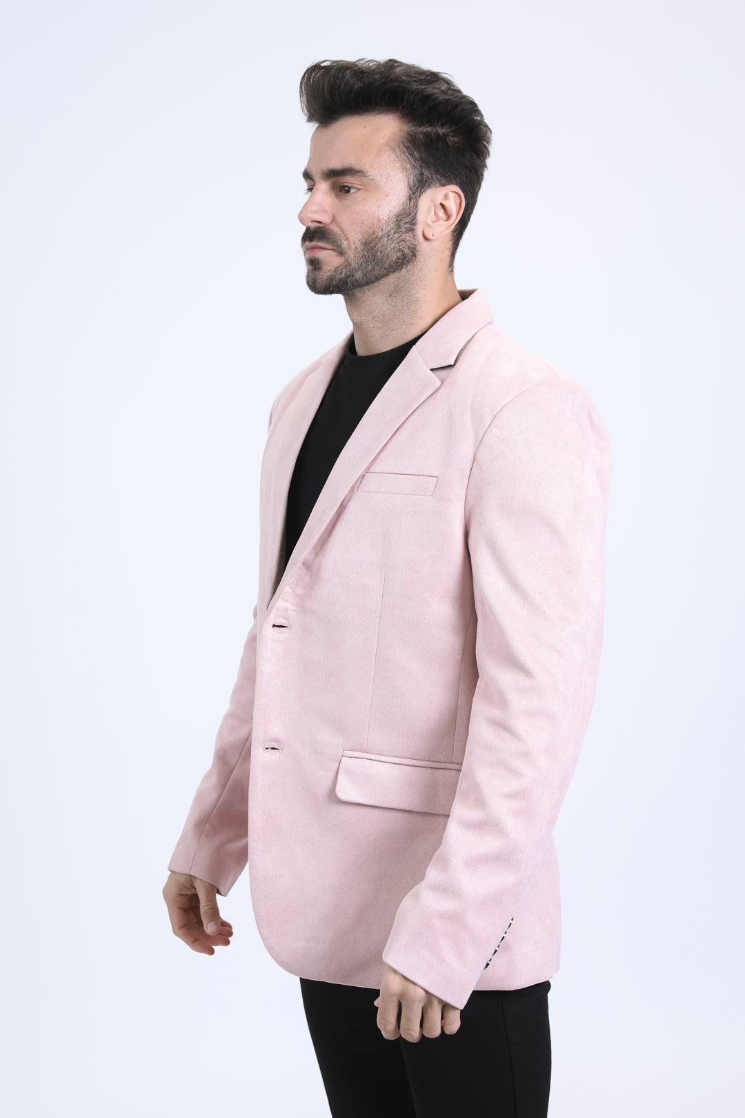 Men's Double Button Pink Faux-Suede Blazer