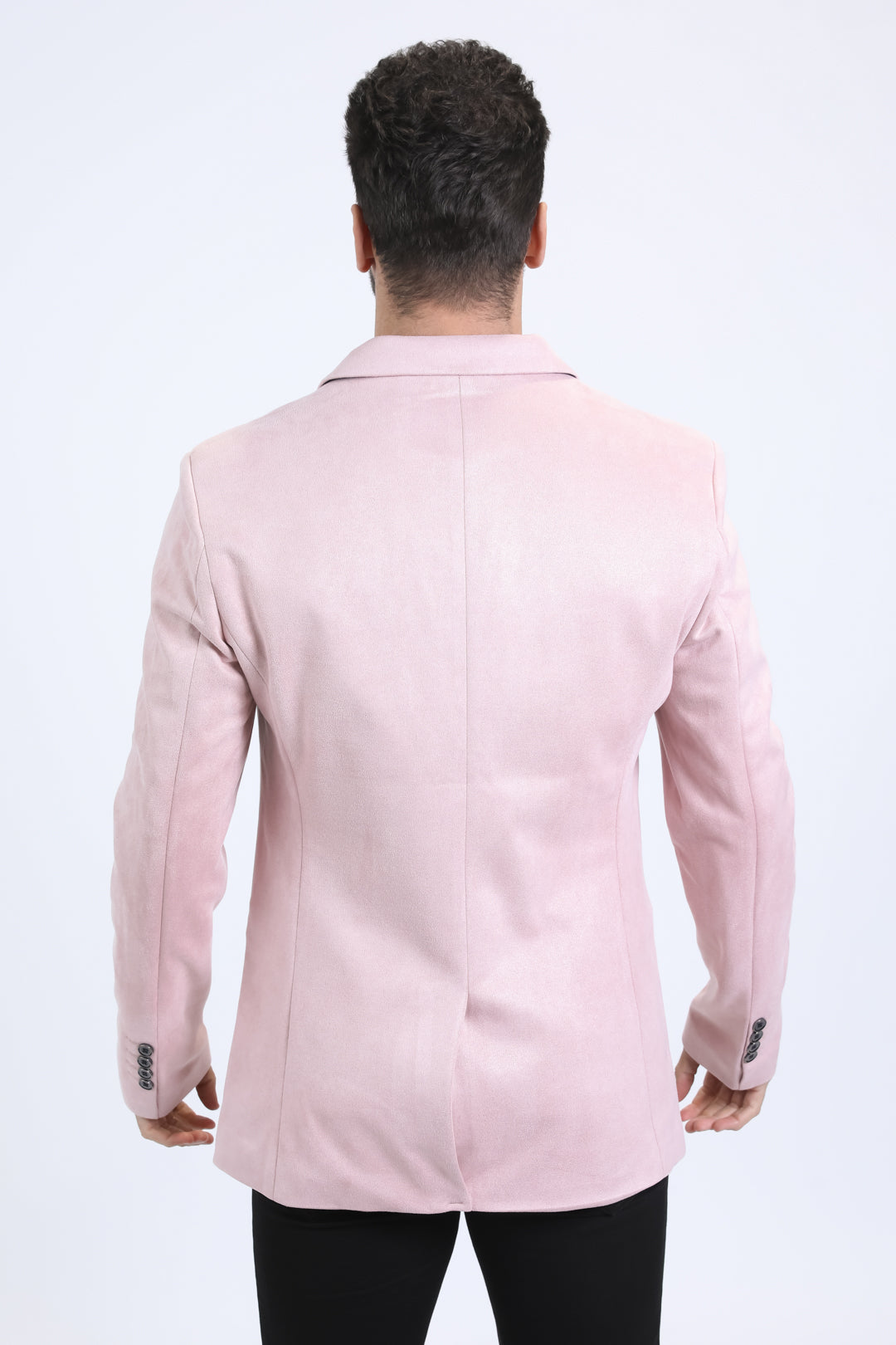 Men's Double Button Pink Faux-Suede Blazer