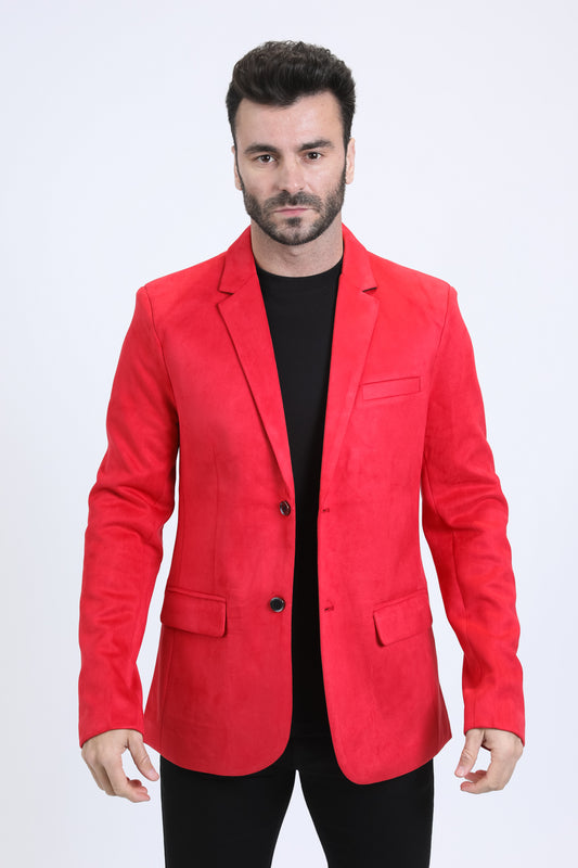 Men's Double Button Red Faux-Suede Blazer