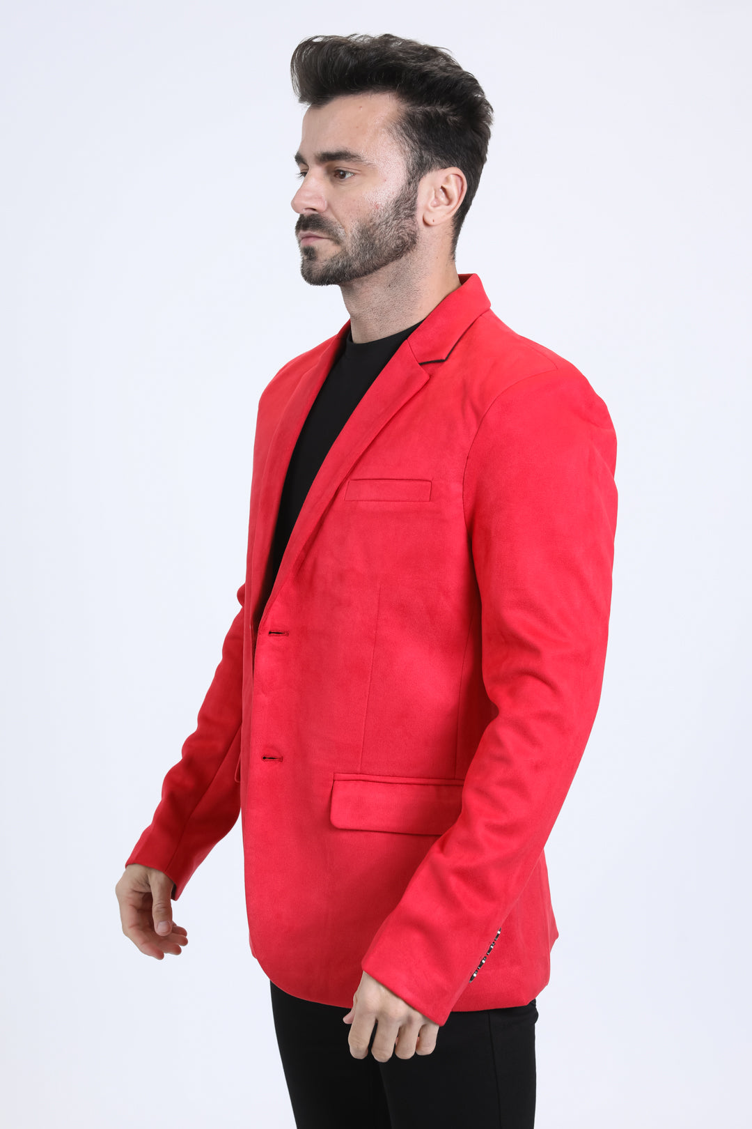 Men's Double Button Red Faux-Suede Blazer