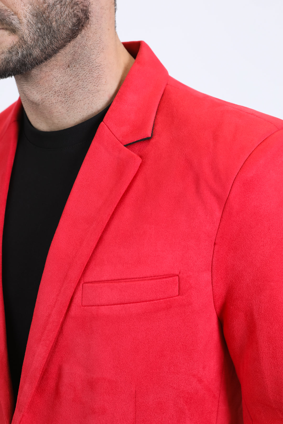 Men's Double Button Red Faux-Suede Blazer