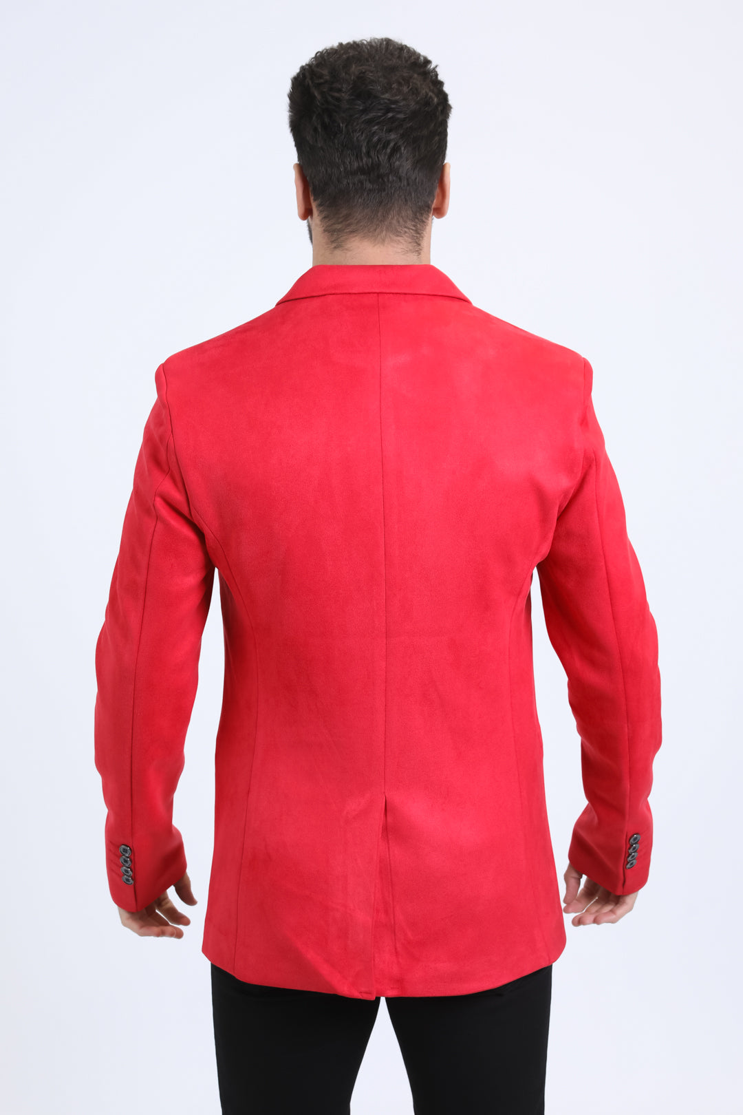 Men's Double Button Red Faux-Suede Blazer