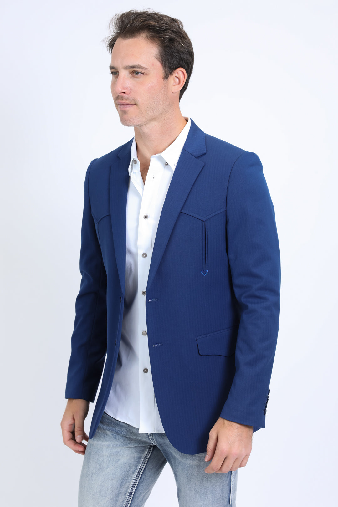 Men's Double Button Western Blue Blazer